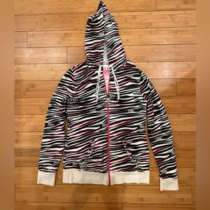 Abbey Dawn Sz XL Custom Hand Studded Pink Black White Zebra Vintage Hoodie. Y2K.